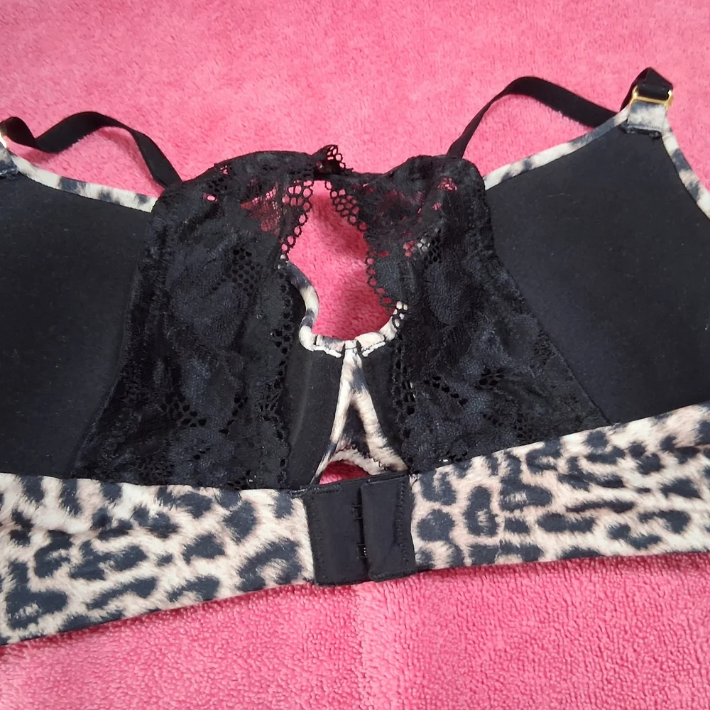 Soma Animal Print Embraceable Racerback Underwire Bra 32D Black Lace lined